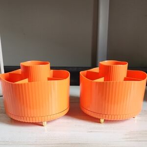 Set Of 2 Orange Rotating Desk Organizer